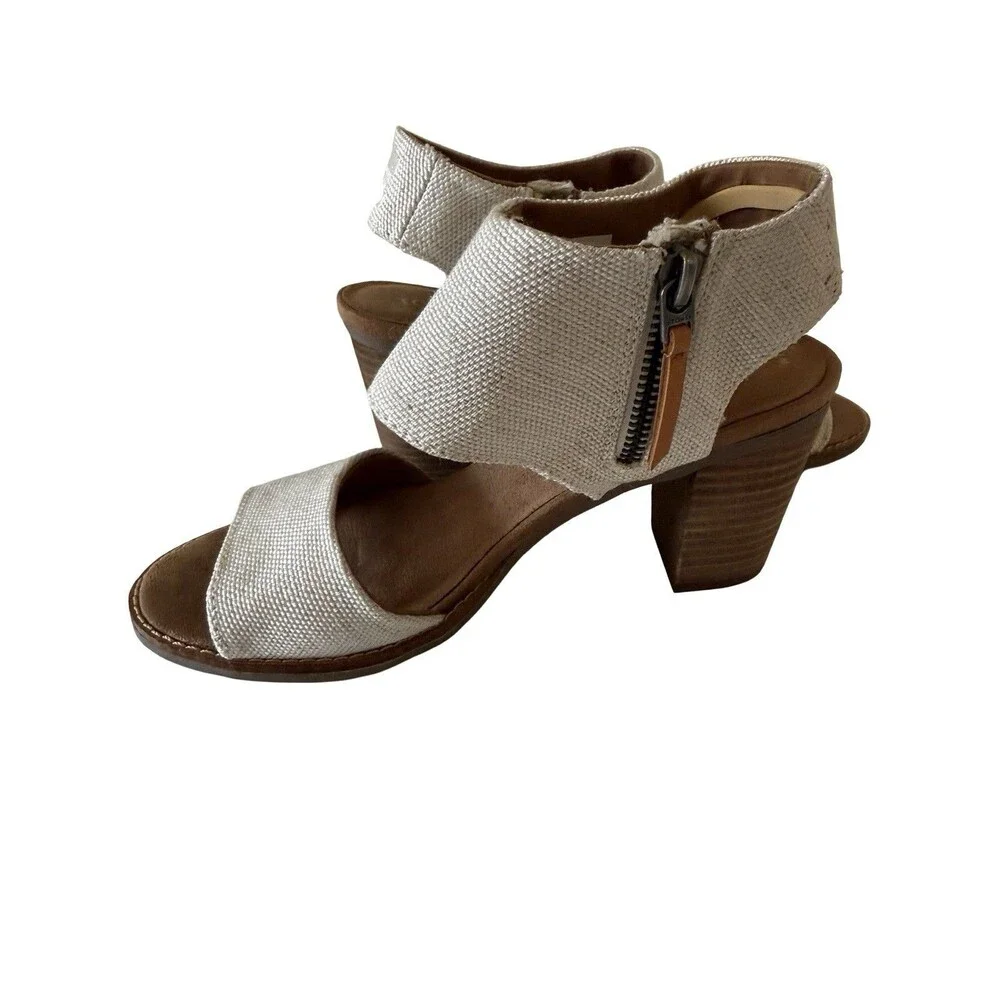 TOMS Majorca Cutout Block Heel Sandals Women’s Natural Beige  SZ 7.5
